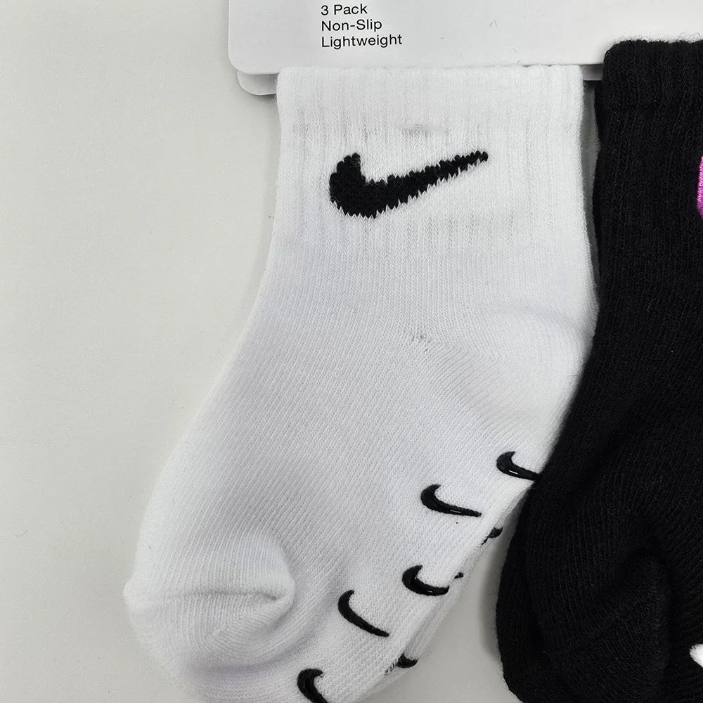 Nike Baby 3 Pair Non Slip Lightweight Ankle Socks~Blue, Black & White 12‎ - 24 M